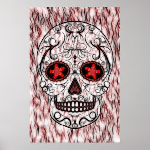 Dag van de dode suikerschedel - Rood en zwart frac Poster
