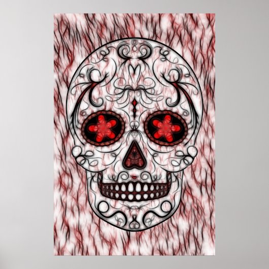 Dag van de dode suikerschedel - Rood en zwart frac Poster (Voorkant)