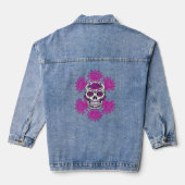 Dag van de dode suikerschedel Roze Abstracte bloem Denim Jacket (Achterkant)