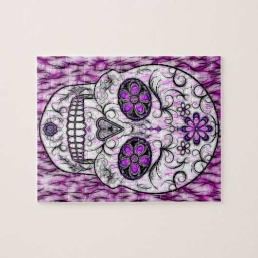 Dag van de dode suikerschedel - Roze en Paars 1,0 Legpuzzel (Horizontaal)