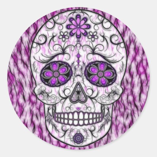 Dag van de dode suikerschedel - Roze en Paars 1,0 Ronde Sticker (Voorkant)