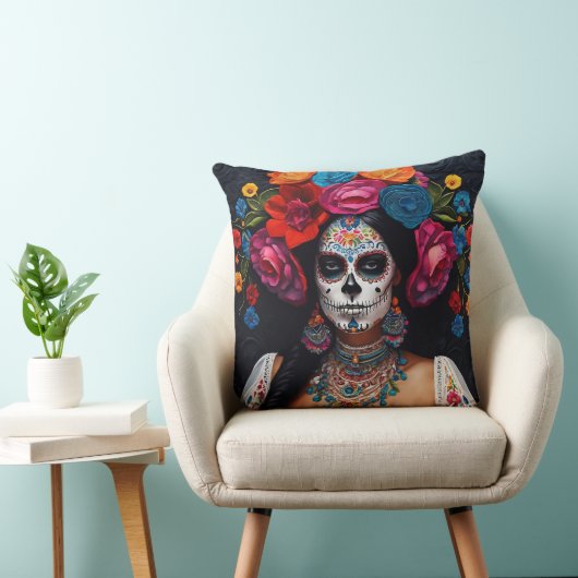 Dag van de Dode Suikerschedel Rozen 2 kanten Kussen (Stoel)