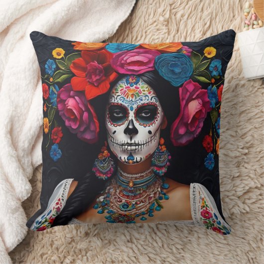 Dag van de Dode Suikerschedel Rozen 2 kanten Kussen (Deken)