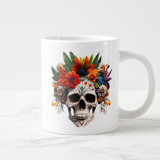 Dag van de Dode Suikerschedel Rozen Grote Koffiekop (Rechts)