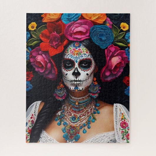 Dag van de Dode Suikerschedel Rozen Legpuzzel (Verticaal)