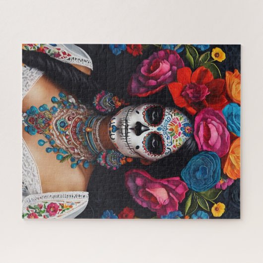 Dag van de Dode Suikerschedel Rozen Legpuzzel (Horizontaal)