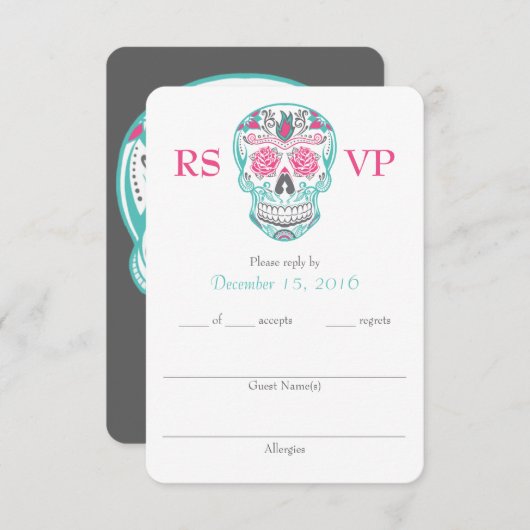 Dag van de dode suikerschedel RSVP-kaarten van 3,5 RSVP Kaartje (Voorkant / Achterkant)