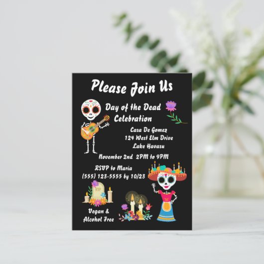 Dag van de Dode Suikerschedel Skeletten Briefkaart (Staand voorkant)