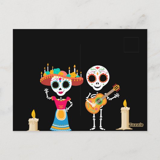 Dag van de Dode Suikerschedel Skeletten Briefkaart (Achterkant)