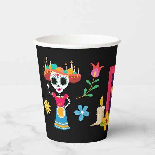 Dag van de Dode Suikerschedel Skeletten Papieren Bekers (Voorkant)
