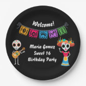 Dag van de Dode Suikerschedel Skeletten Papieren Bordje (Voorkant)