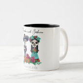 Dag van de Dode Suikerschedel Skeletten Tweekleurige Koffiemok (Voorkant rechts)