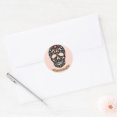 Dag van de Dode Suikerschedel stickers, zwart-roze Ronde Sticker (Envelop)