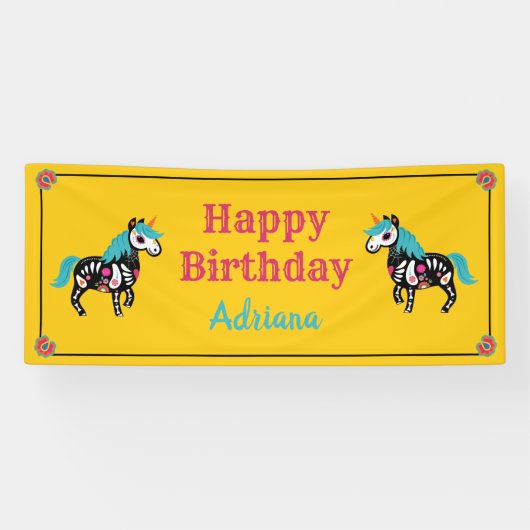 Dag van de dode suikerschedel Unicorn Long Banner (Horizontaal)