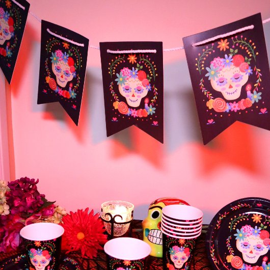 Dag van de dode suikerschedel vlaggetjes