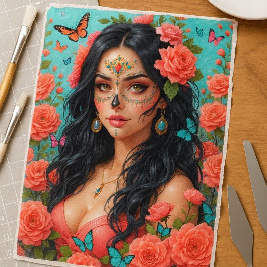 Dag van de Dode Suikerschedel Vrouw Weefselpapier Tissuepapier