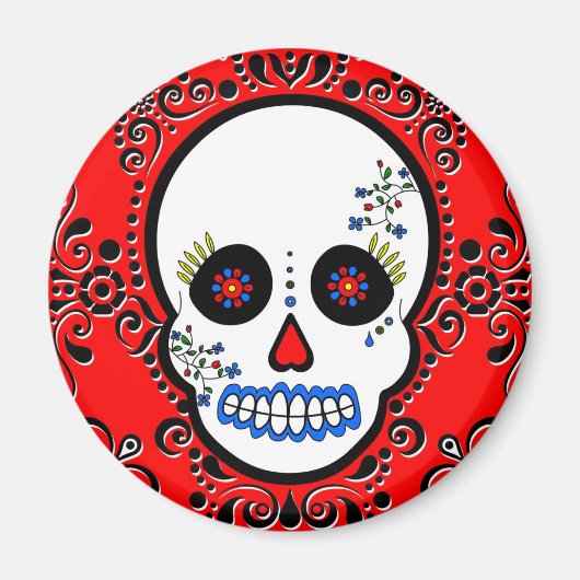 Dag van de dode suikerschedel - wit en rood magneet (Voorkant)