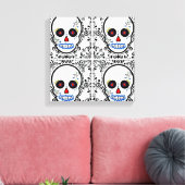 Dag van de Dode Suikerschedel - Wit en Zwart Canvas Afdruk (Insitu (Woonkamer))