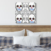 Dag van de Dode Suikerschedel - Wit en Zwart Canvas Afdruk (Insitu (Slaapkamer))