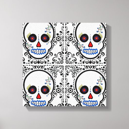 Dag van de Dode Suikerschedel - Wit en Zwart Canvas Afdruk (Voorkant)
