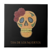 Dag van de dode Suikerschedel (zwart goud) Tegeltje (Voorkant)