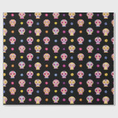 Dag van de Dode Suikerschedel Zwart inpakpapier (Vlak)