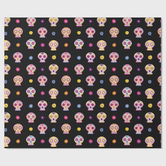 Dag van de Dode Suikerschedel Zwart inpakpapier (Vlak)
