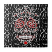 Dag van de dode suikerschedel - zwart, wit en rood tegeltje (Voorkant)