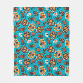 Dag van de dode suikerschedels, blauwgroen fleece deken
