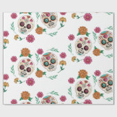 Dag van de Dode Suikerschedels en Bloemen Cadeaupapier (Vlak)