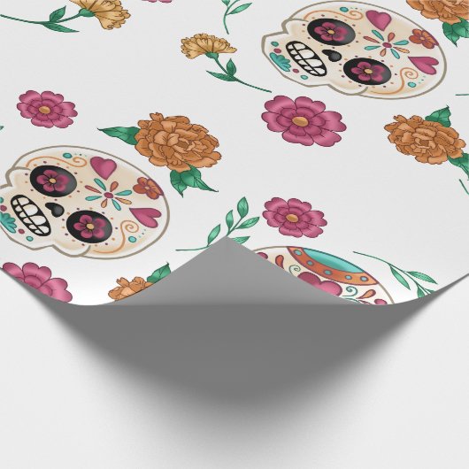 Dag van de Dode Suikerschedels en Bloemen Cadeaupapier (Hoek)