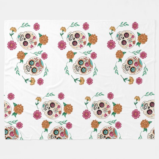 Dag van de Dode Suikerschedels en Bloemen Fleece Deken (Voorkant (Horizontaal))