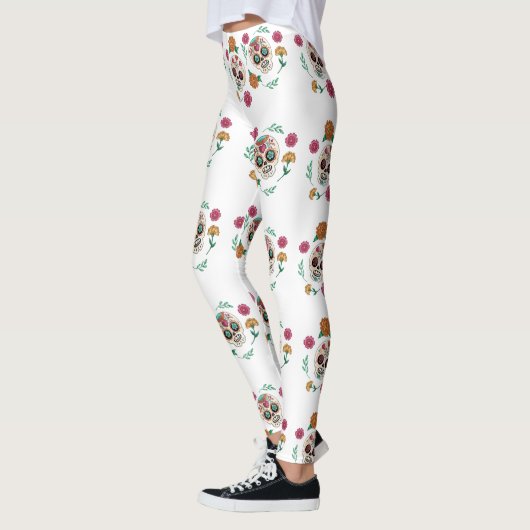 Dag van de Dode Suikerschedels en Bloemen Leggings (Links)