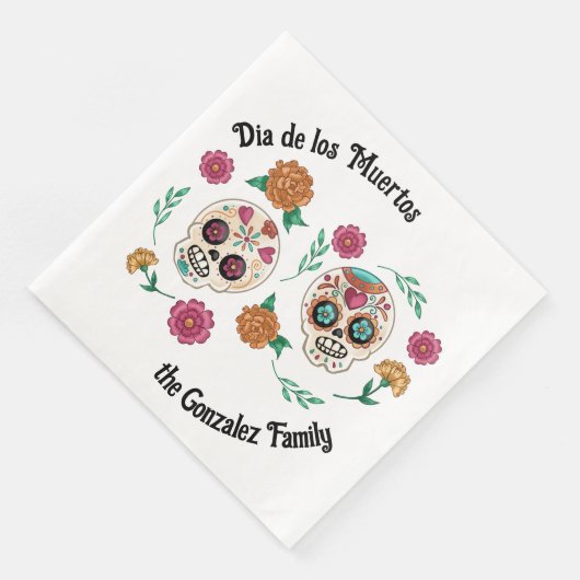 Dag van de Dode Suikerschedels en Bloemen Servet (Hoek)