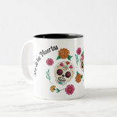Dag van de Dode Suikerschedels en Bloemen Tweekleurige Koffiemok (Voorkant links)