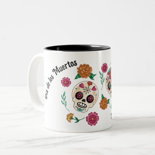 Dag van de Dode Suikerschedels en Bloemen Tweekleurige Koffiemok (Voorkant links)