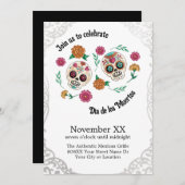 Dag van de Dode Suikerschedels en Bloemen Zilver Kaart (Voorkant / Achterkant)