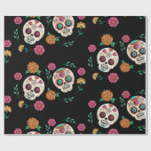 Dag van de Dode Suikerschedels en Bloemen Zwart Cadeaupapier (Vlak)