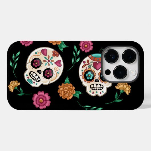Dag van de Dode Suikerschedels en Bloemen Zwart Case-Mate iPhone Case (Achterkant (horizontaal))