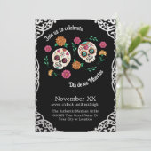 Dag van de Dode Suikerschedels en Bloemen Zwart Kaart (Staand voorkant)