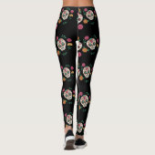 Dag van de Dode Suikerschedels en Bloemen Zwart Leggings (Achterkant)