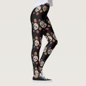 Dag van de Dode Suikerschedels en Bloemen Zwart Leggings (Rechts)