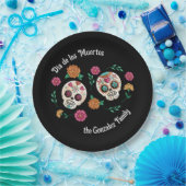 Dag van de Dode Suikerschedels en Bloemen Zwart Papieren Bordje (Feest)