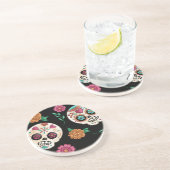 Dag van de Dode Suikerschedels en Bloemen Zwart Zandsteen Onderzetter (Zijkant)