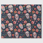 Dag van de Dode Suikerschedels met bloemen Cadeaupapier (Vlak)