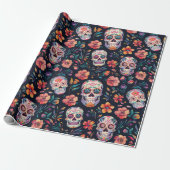 Dag van de Dode Suikerschedels met bloemen Cadeaupapier (Uitgerold)