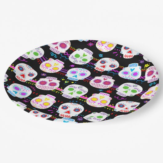 Dag van de dode suikerschedels papieren bordje (Gekanteld)