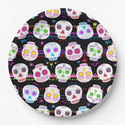 Dag van de dode suikerschedels papieren bordje (Voorkant)