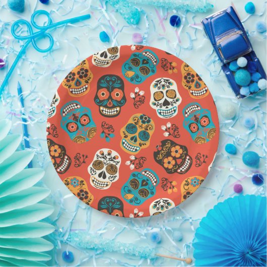 Dag van de Dode Suikerschedels, sinaasappel Papieren Bordje (Feest)
