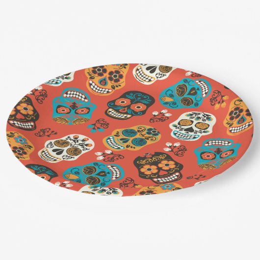 Dag van de Dode Suikerschedels, sinaasappel Papieren Bordje (Gekanteld)